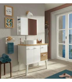 Mueble de baño con lavabo Aqua acabado color roble gold/blanco, 80cm(alto) 82cm(ancho) 50cm(largo).