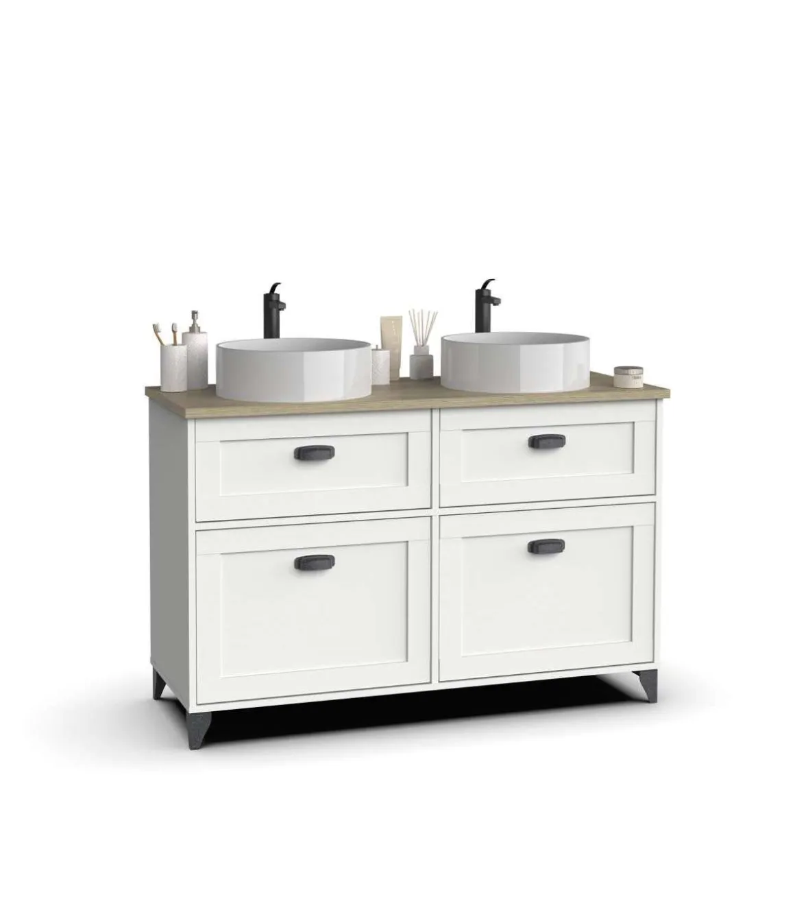 Mueble de baño con 2 lavabos cerámico Toscana en acabado color blanco, 92cm(alto) 120cm(ancho) 47cm(largo)