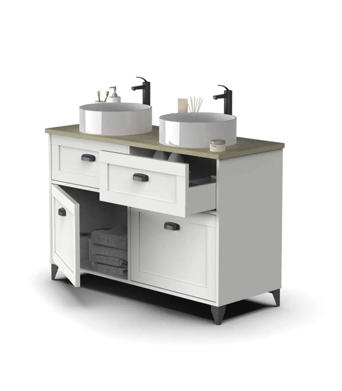 Mueble de baño con 2 lavabos cerámico Toscana en acabado color blanco, 92cm(alto) 120cm(ancho) 47cm(largo)