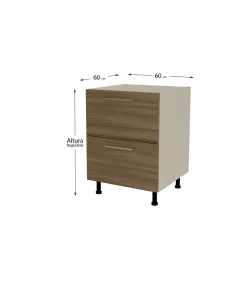 Mueble de cocina bajo cacerolero en gris cream y nogal noceto. 85 cm(alto)60 cm(ancho)60 cm(largo)