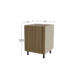 Mueble de cocina bajo para fregadero en gris cream y nogal noceto. 85 cm(alto)60 cm(ancho)60 cm(largo)