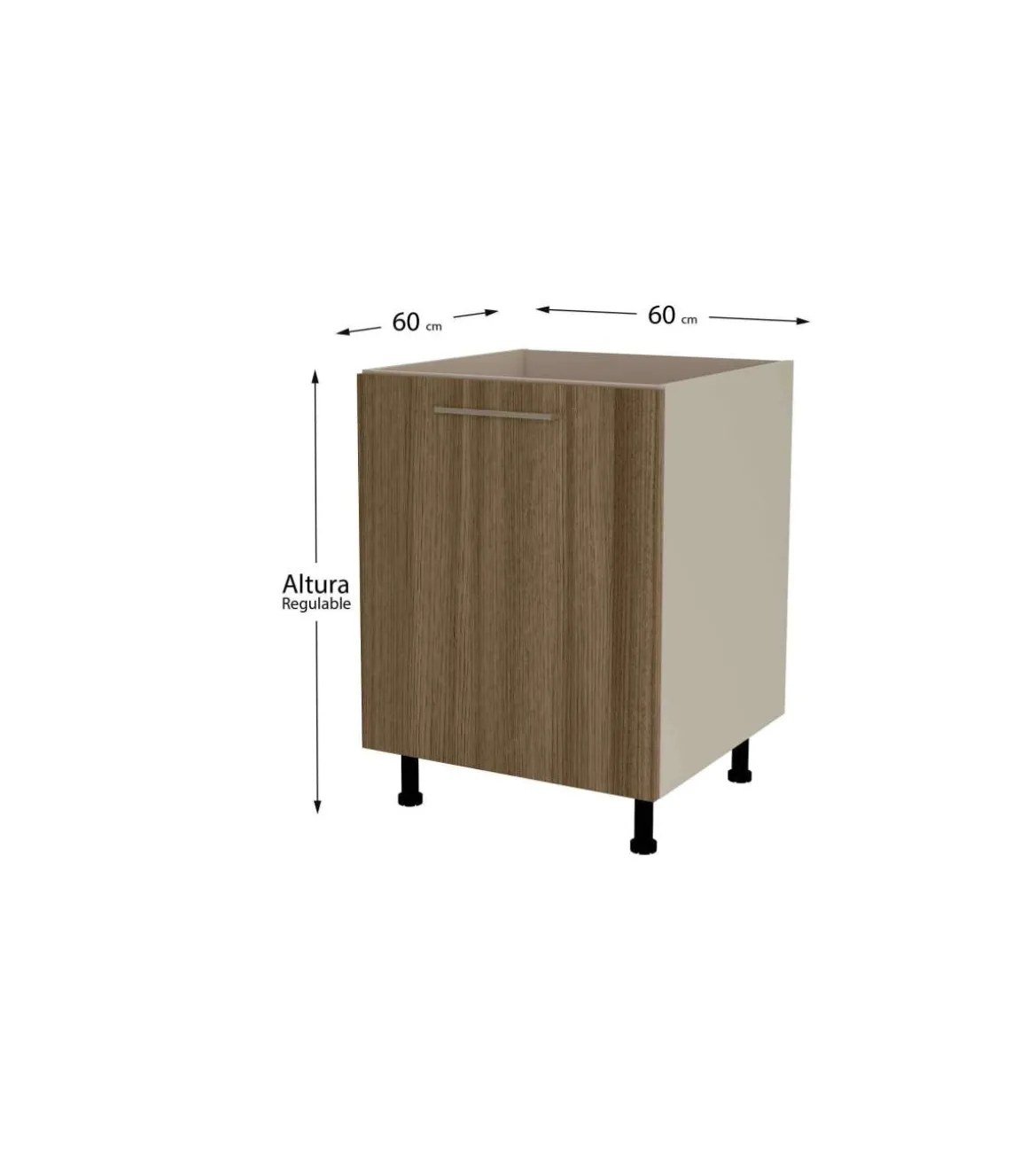 Mueble de cocina bajo para fregadero en gris cream y nogal noceto. 85 cm(alto)60 cm(ancho)60 cm(largo)
