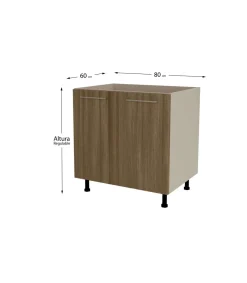 Mueble de cocina bajo para fregadero en gris cream y nogal noceto. 85 cm(alto)80 cm(ancho)60 cm(largo)