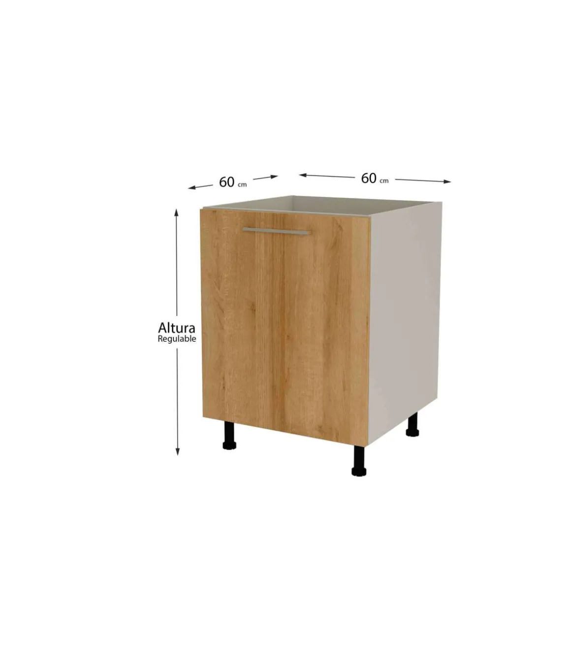 Mueble de cocina bajo para fregadero en gris cream y roble vega. 85 cm(alto)60 cm(ancho)60 cm(largo)