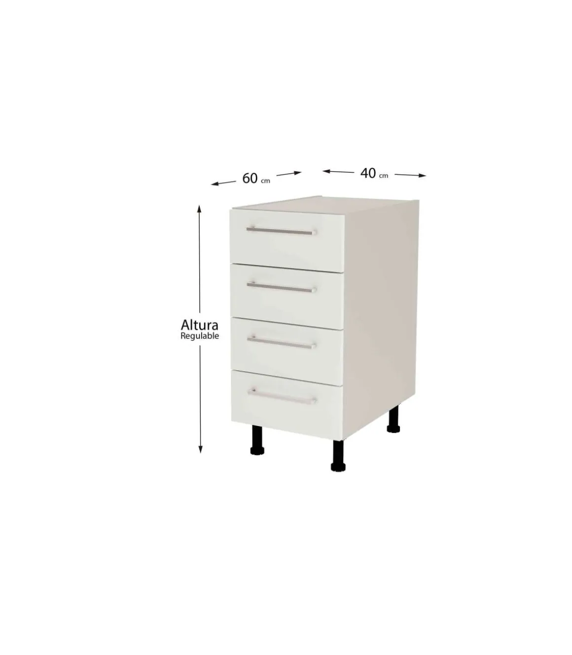 Mueble de cocina con cajones en gris cream y blanco mate. 85 cm(alto)40 cm(ancho)60 cm(largo)