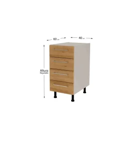 Mueble de cocina con cajones en gris cream y roble vega. 85 cm(alto)40 cm(ancho)60 cm(largo)
