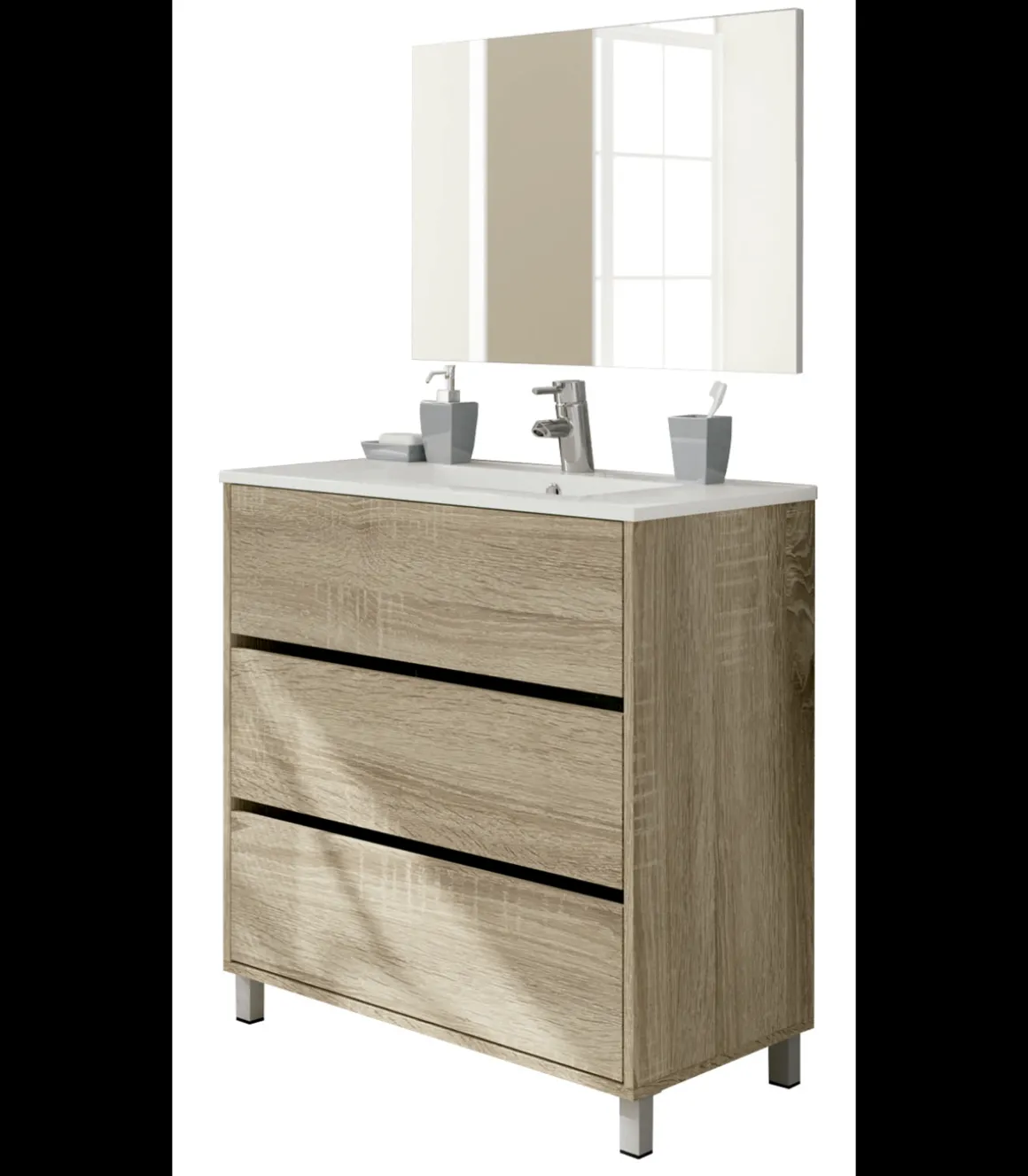 Mueble de lavabo cerámico acabado roble cambrian, 90 cm(alto)81,5 cm(ancho)46,5 cm(largo)