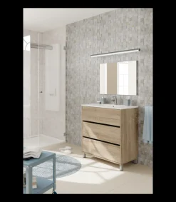 Mueble de lavabo cerámico acabado roble cambrian, 90 cm(alto)81,5 cm(ancho)46,5 cm(largo)