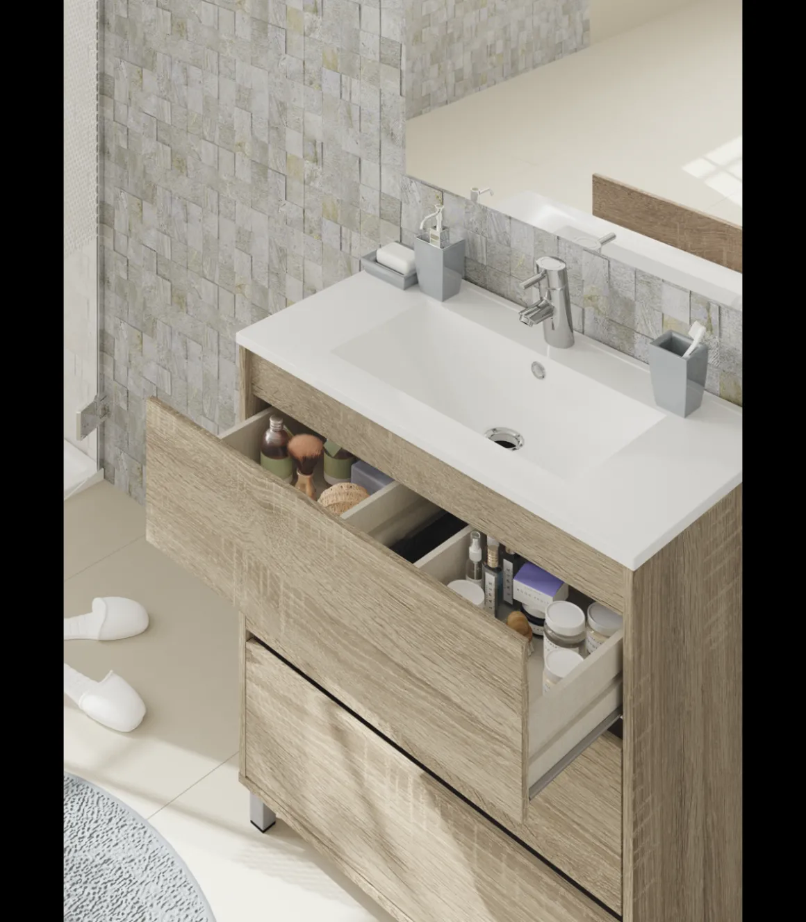 Mueble de lavabo cerámico acabado roble cambrian, 90 cm(alto)81,5 cm(ancho)46,5 cm(largo)
