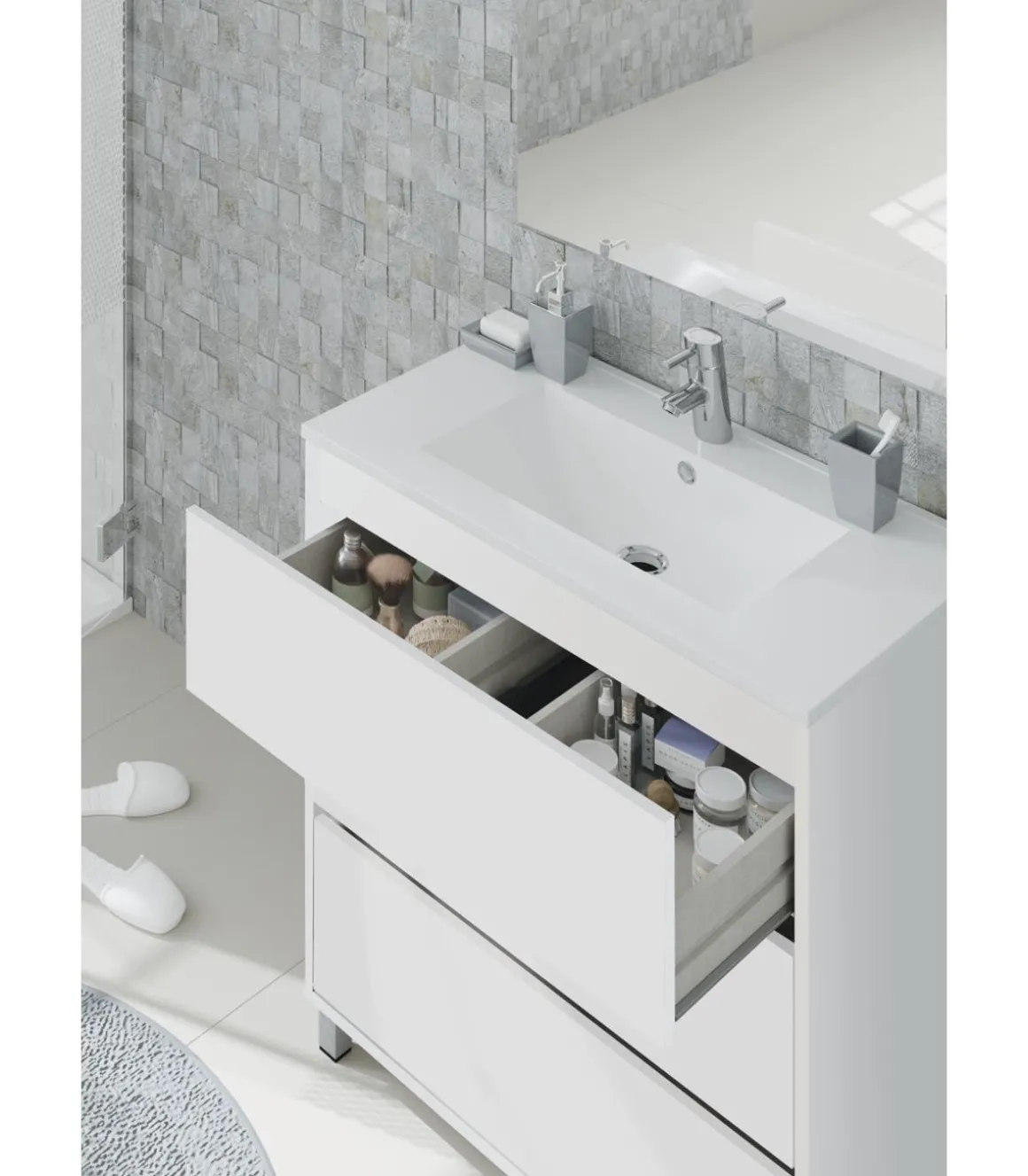 Mueble de lavabo cerámico Kalma acabado blanco, 90 cm(alto)81,5 cm(ancho)46,5 cm(largo)