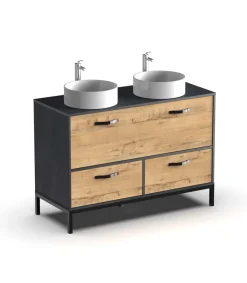 Mueble de lavabo cerámico Sena acabado imitación mármol/roble, 92cm(alto) 120cm(ancho) 50cm(largo)