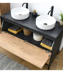 Mueble de lavabo cerámico Sena acabado imitación mármol/roble, 92cm(alto) 120cm(ancho) 50cm(largo)