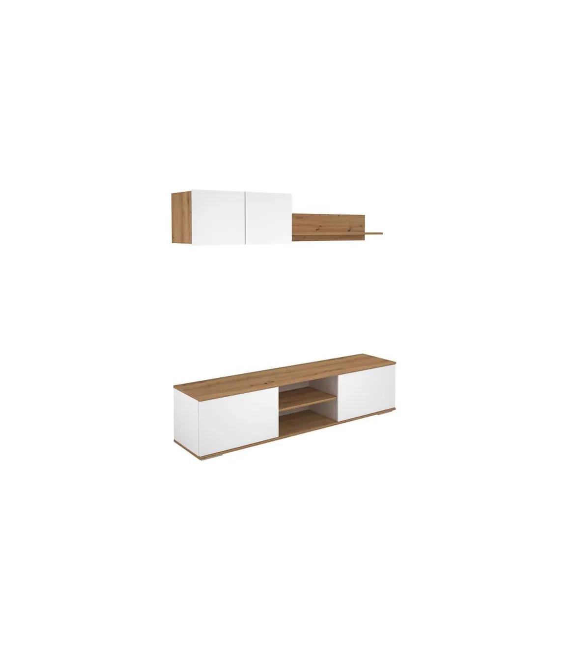 Mueble de salón acabado en roble albar/ blanco soft, 200cm(alto) 180cm(ancho) 40cm(largo)
