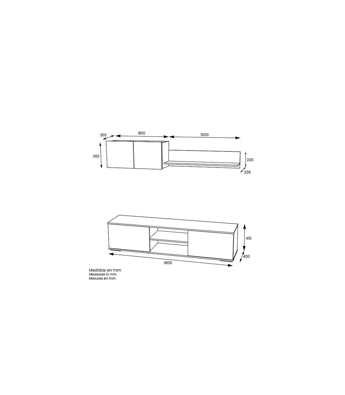 Mueble de salón acabado en roble albar/ blanco soft, 200cm(alto) 180cm(ancho) 40cm(largo)