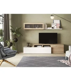 Mueble de salón Nex en roble canadian/ blanco brillo, 200cm(alto) 200cm(ancho) 34cm(largo)