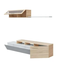 Mueble de salón Nex en roble canadian/ blanco brillo, 200cm(alto) 200cm(ancho) 34cm(largo)