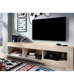 Mueble de televisión Arjona en acabado natural/blanco brillo 48 cm(alto)204 cm(ancho)42 cm(fondo)