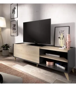 Mueble de televisión Cazalilla en grafito/natural 47 cm(alto)155 cm(ancho)43 cm(fondo)