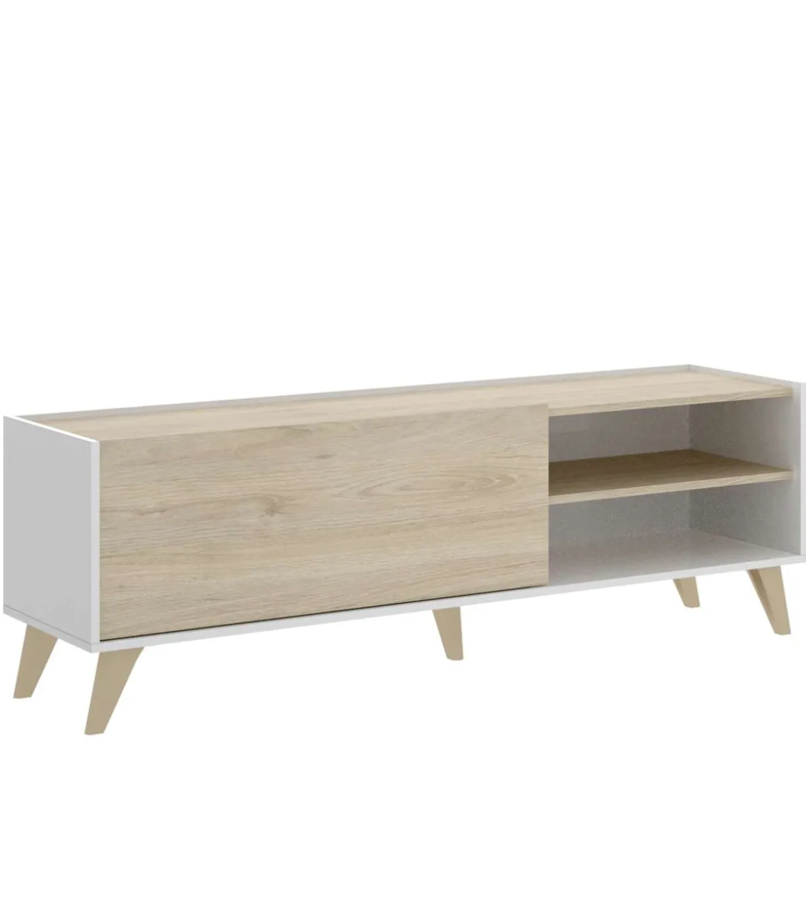 Mueble de televisión Dina en Blanco-Natural, 47cm(alto) 155cm(ancho) 43cm(largo)