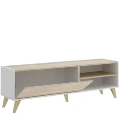 Mueble de televisión Dina en Blanco-Natural, 47cm(alto) 155cm(ancho) 43cm(largo)
