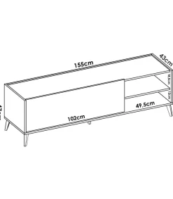 Mueble de televisión Dina en Blanco-Natural, 47cm(alto) 155cm(ancho) 43cm(largo)