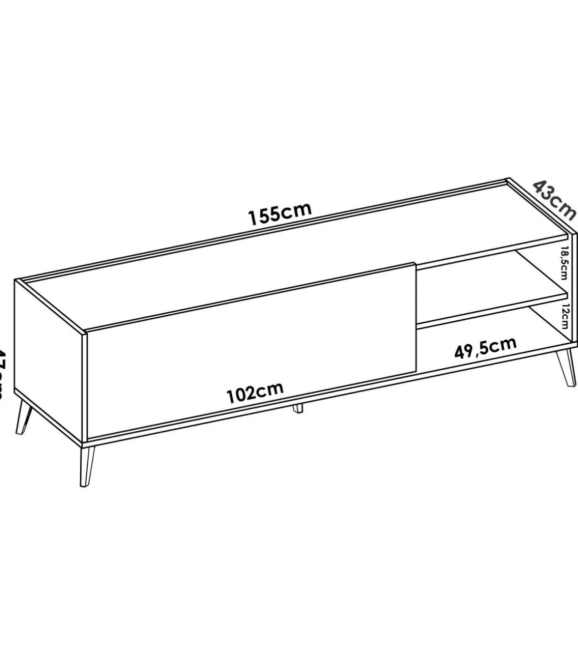 Mueble de televisión Dina en Blanco-Natural, 47cm(alto) 155cm(ancho) 43cm(largo)