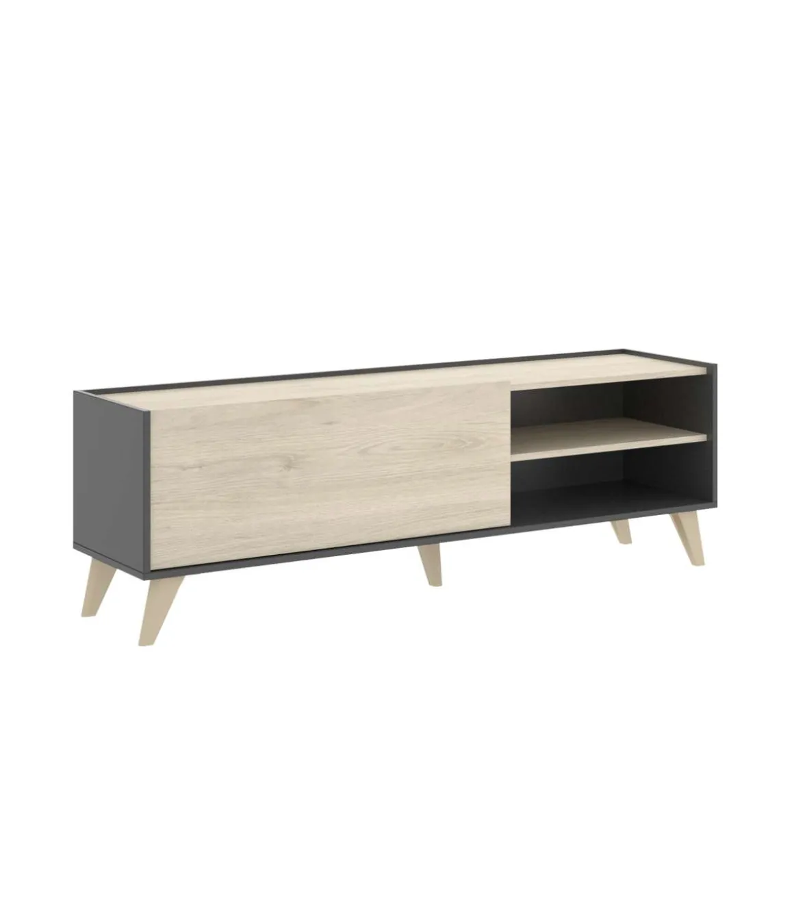 Mueble de televisión Dina en Grafito-Natural, 47cm(alto) 155cm(ancho) 43cm(largo)