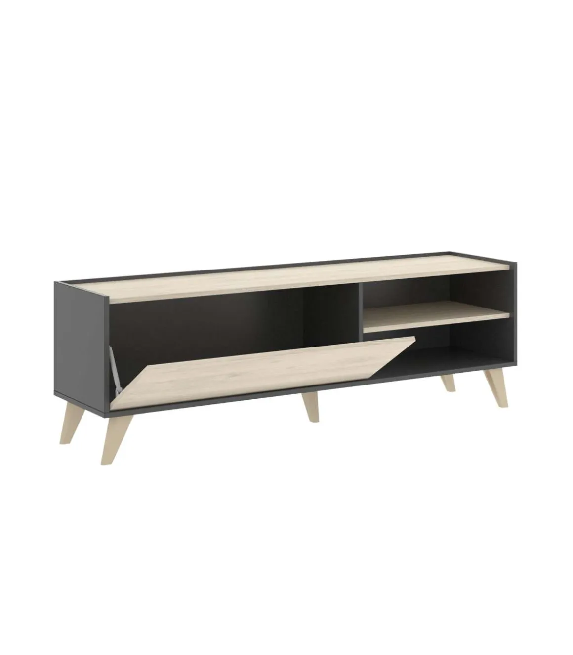 Mueble de televisión Dina en Grafito-Natural, 47cm(alto) 155cm(ancho) 43cm(largo)