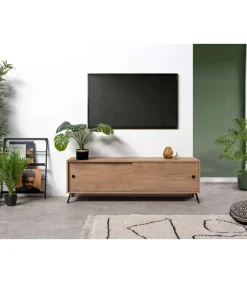 Mueble de televisión Kamet dos puertas correderas acabado roble gold, 52cm(alto) 160cm(ancho) 40cm(largo)
