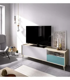 Mueble de televisión La Iruela en acabado natural/esmeralda 47 cm(alto)155 cm(ancho)43 cm(largo)