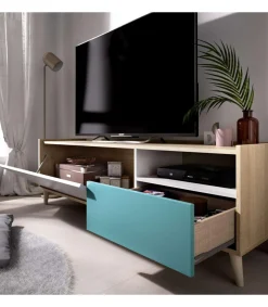 Mueble de televisión La Iruela en acabado natural/esmeralda 47 cm(alto)155 cm(ancho)43 cm(largo)