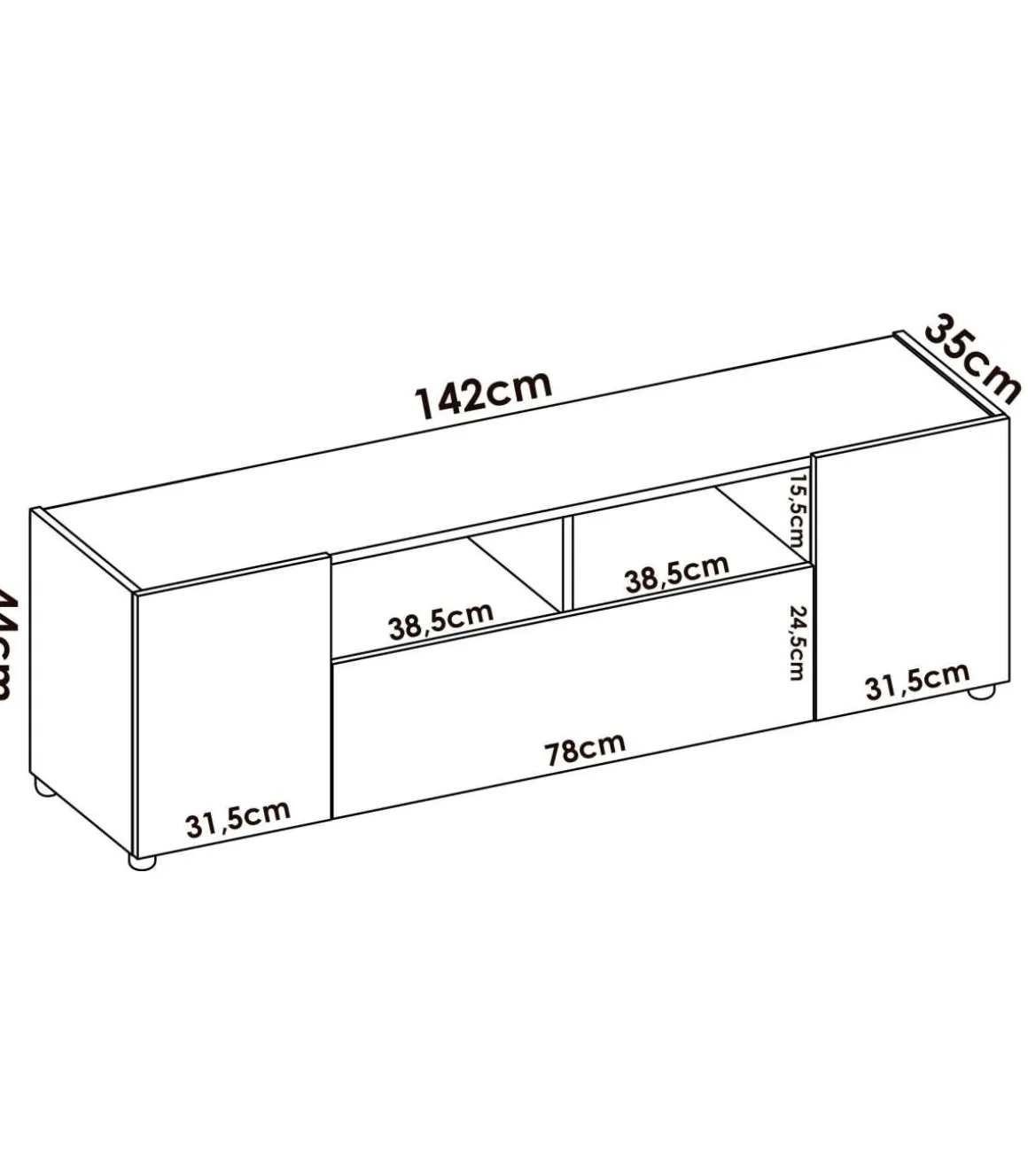 Mueble de televisión Laso en Blanco-Nordic 43.8 cm(alto)141.7 cm(ancho)34.7 cm(fondo)