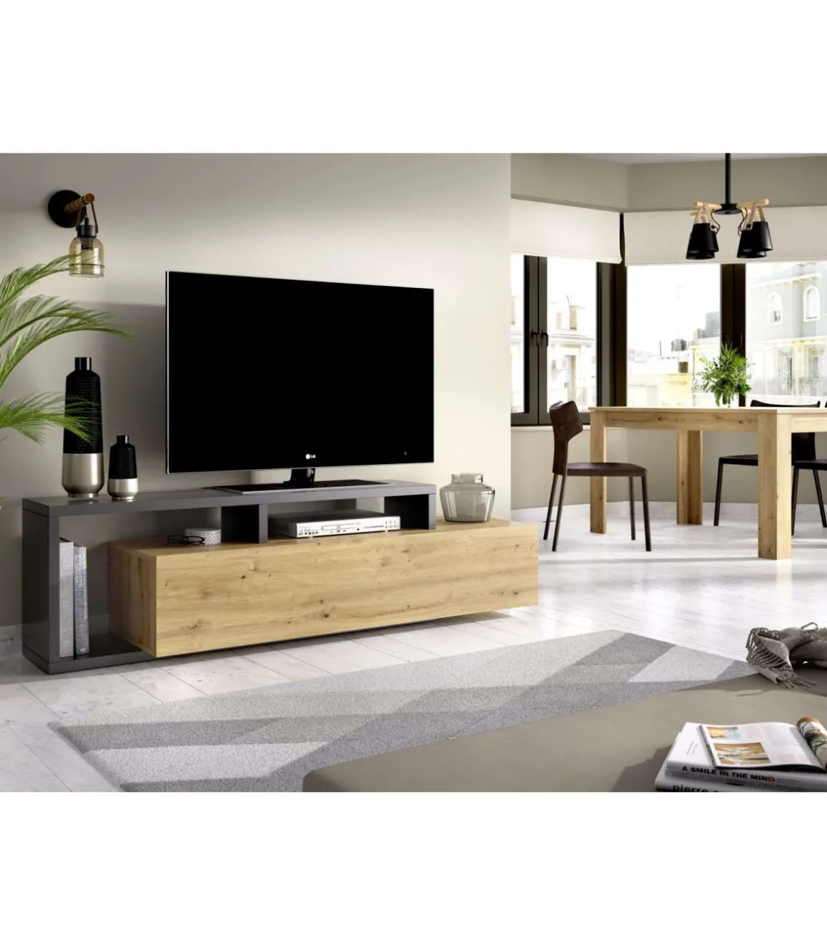 Mueble de televisión Ram en Grafito-Nordic 46.8 cm(alto)165 cm(ancho)40 cm(fondo)