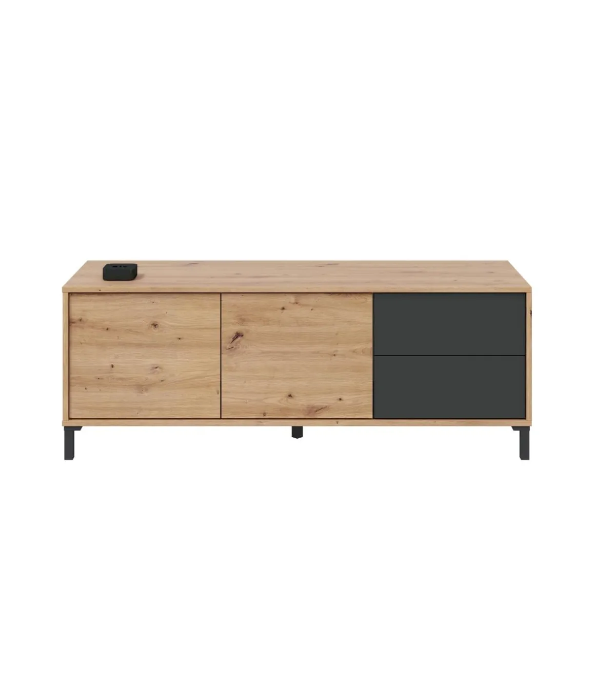Mueble de TV Nabur dos Puertas y dos cajones Acabado en roble y gris antracita 130 cm (Ancho) x 47 cm (Alto) x 41 cm (Fondo)