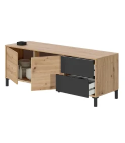 Mueble de TV Nabur dos Puertas y dos cajones Acabado en roble y gris antracita 130 cm (Ancho) x 47 cm (Alto) x 41 cm (Fondo)