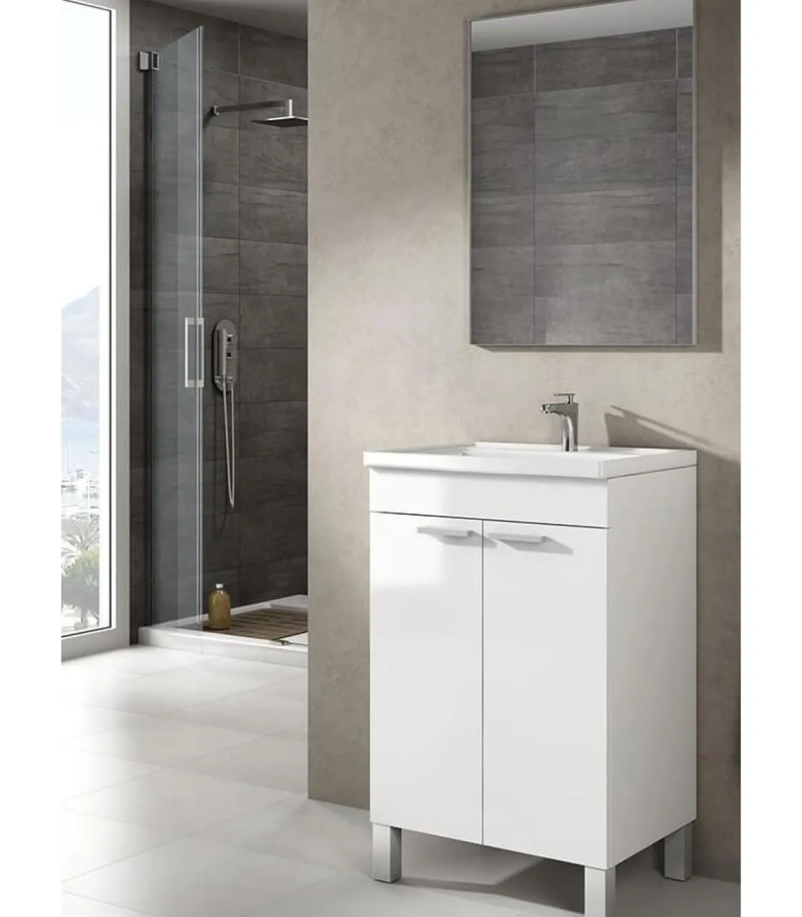 Mueble lavabo cerámico y espejo Konce en acabado blanco 80 cm(alto)50 cm(ancho)40 cm(largo)
