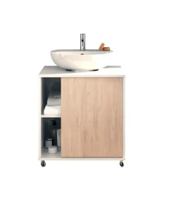 Mueble para tapar pie de lavabo Sintra acabado roble aurora, 64cm (alto) x 59cm (ancho) x 45cm (fondo).