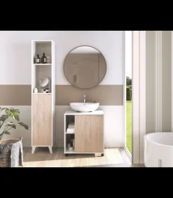 Mueble para tapar pie de lavabo Sintra acabado roble aurora, 64cm (alto) x 59cm (ancho) x 45cm (fondo).