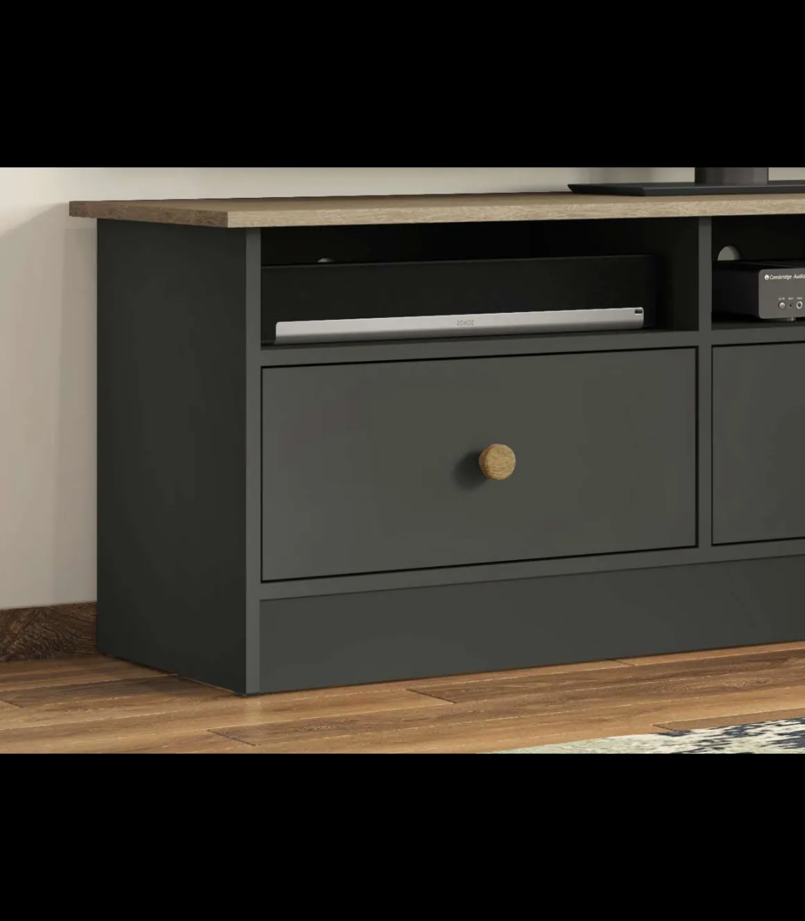 Mueble para televisión Md-Barbate en acabado gris 49cm(alto) 136cm(ancho) 39cm(largo)