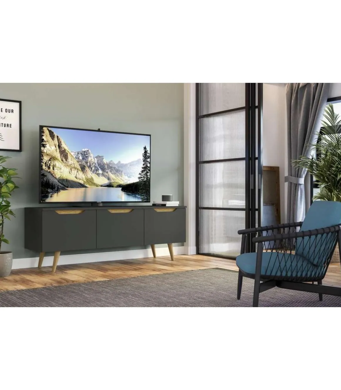 Mueble para televisión Md-Cuba acabado gris, 49cm(alto) 136cm(ancho) 39cm(largo)