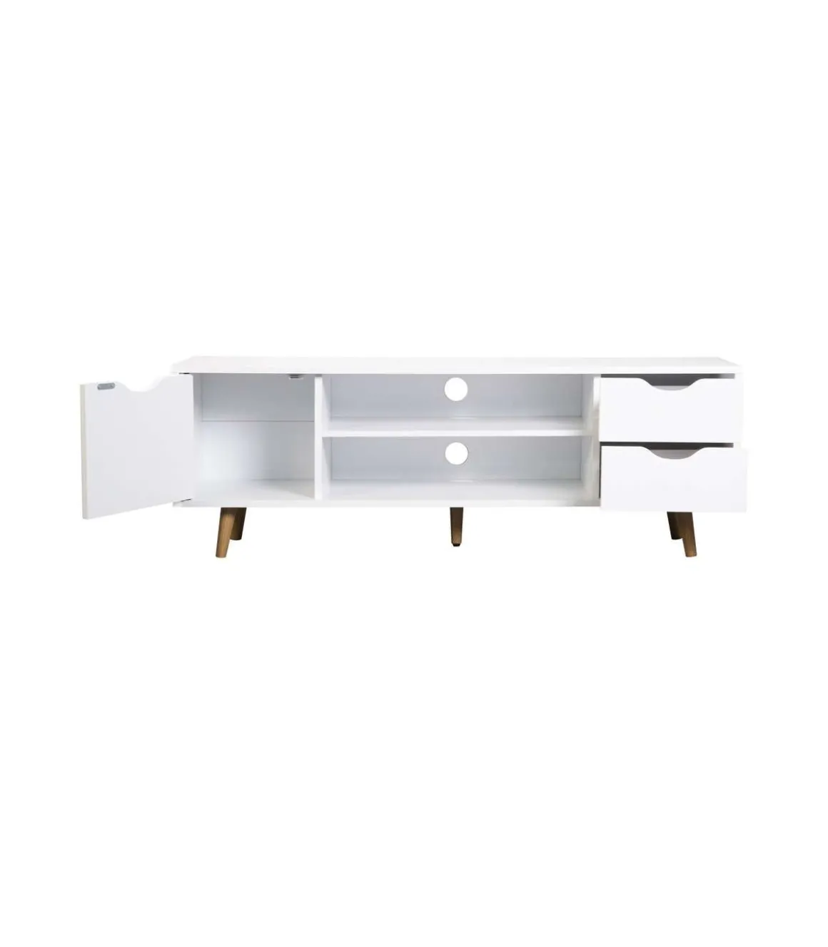 Mueble para televisión Md-Fiano 2 cajones 1puerta acabado blanco, 140cm(ancho) 41cm(altura) 28cm(fondo).