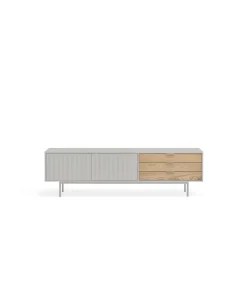 Mueble para televisión modelo Sierra 2 puertas 3 cajones acabado gris claro/roble, 40cm(ancho) 52cm(alto) 180cm (largo)