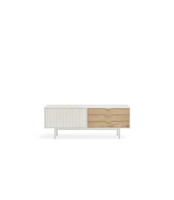 Mueble para televisión modelo Sierra 1 puerta 3 cajones acabado blanco/roble, 140cm(ancho) 52cm(alto) 40cm (largo)