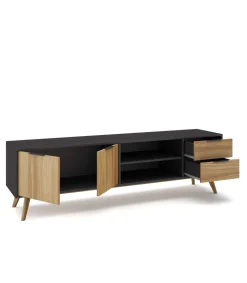 Mueble para televisión modelo Julen 2 puertas 2 cajones acabado natural/bocamina, 180cm(ancho) 53cm(alto) 40cm (fondo)