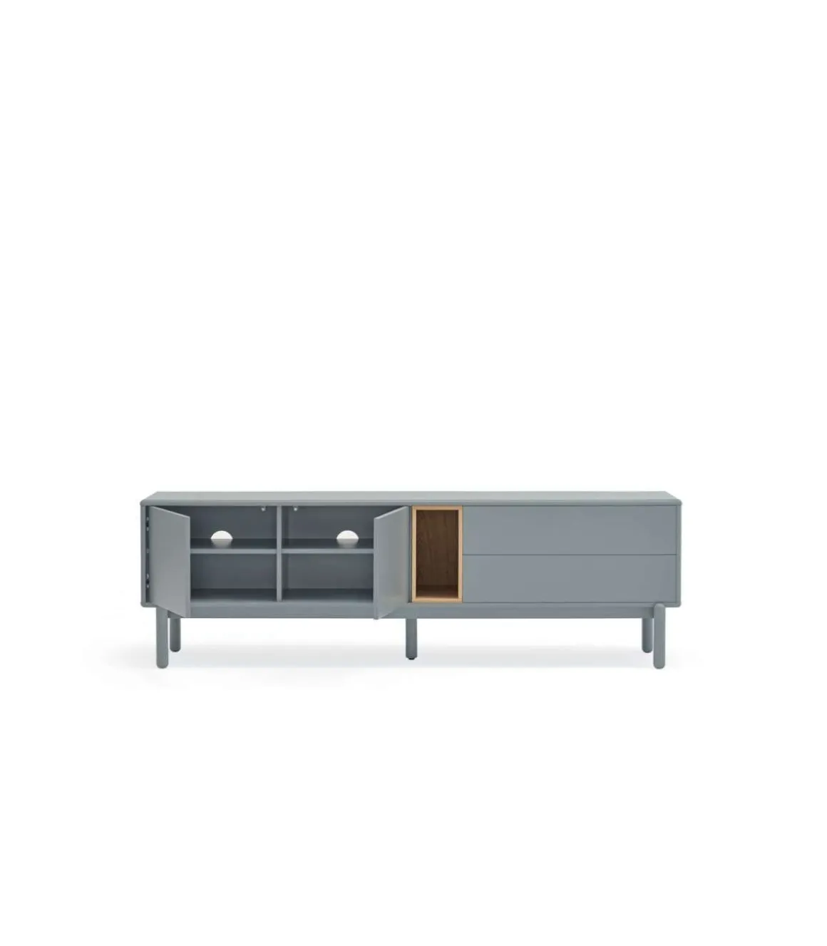 Mueble para televisión modelo Corvo 2 puertas 2 cajones acabado gris perla, 40cm(ancho) 56cm(alto) 180cm (largo)