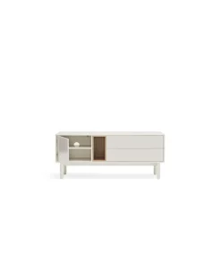 Mueble para televisión modelo Corvo 1 puerta 2 cajones acabado crema, 140cm(ancho) 56cm(alto) 40cm (largo)