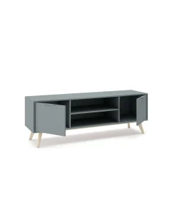 Mueble para televisión Nicolás 2 puertas 2 huecos acabado verde kaki/cera blanca, 53cm(alto) 140cm(ancho) 40cm(fondo)..