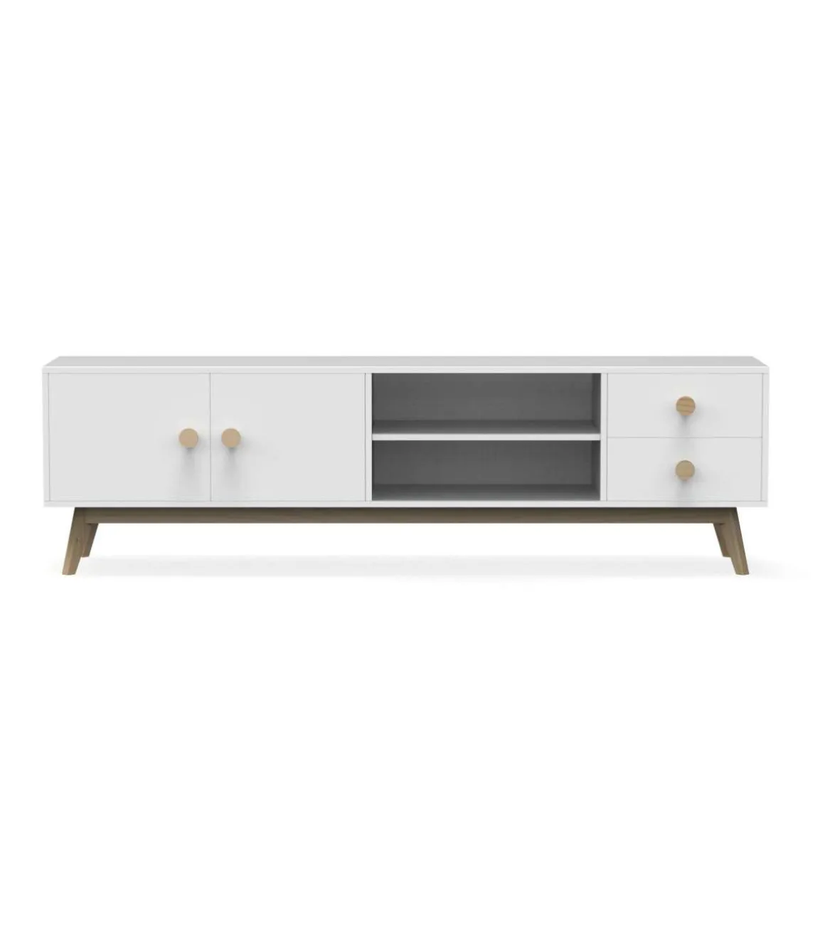 Mueble para televisión 2 puertas 2 cajones 2 huecos Campos acabado blanco/blanco cera 52cm(alto) 180cm(ancho) 40cm(largo)