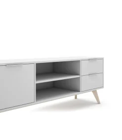 Mueble para televisión 2 puertas 2 cajones 2 huecos Campos acabado blanco/blanco cera 52cm(alto) 180cm(ancho) 40cm(largo)