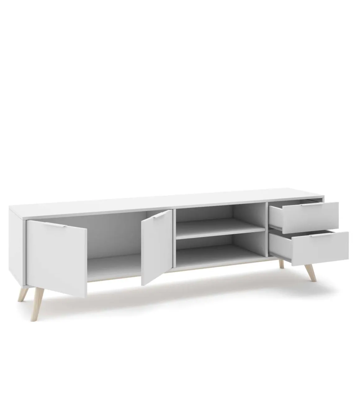 Mueble para televisión 2 puertas 2 cajones 2 huecos Campos acabado blanco/blanco cera 52cm(alto) 180cm(ancho) 40cm(largo)